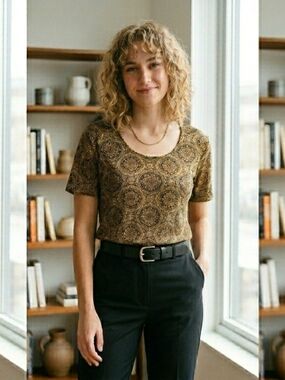 Frazier Lawrence Vintage 90s Slinky Knit Geo Medallion Top - M See Description